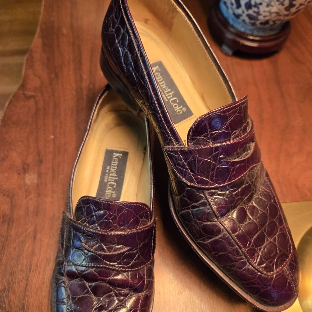 Kennith Cole Brown Moc Croc all leather shoe size 5 1/2